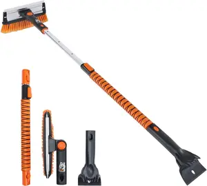 51.5" Ice Scraper for Car Windshield, 3 in 1 Snow Brush with Squeegee，Detachable Snow Removal Tool with 270°Pivoting Brush Head Ergonomic Foam Grip Extendable Snow Brush for Cars Trucks SUVs