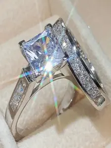 Women's Fashion Shiny Cubic Zirconia Ring Set, Valentine's Day Gift, Wedding Anniversary Jewelry, Party Accessories, Romantic Couple Rings