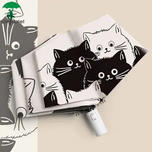 【RAINBALLET】Cat Umbrellas Portable Rain And Sun Dual-Use Umbrella Automatic Folding Black Coating Anti UV Umbrella Kids Parasol Girls Boys
