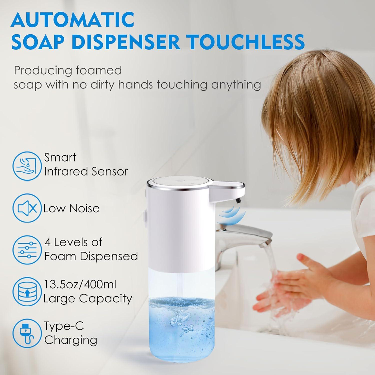 Automatic Soap Dispenser – Touchless 4-Level Adjustable Foaming Hand Soap Dispenser, Wall-Mount or Countertop