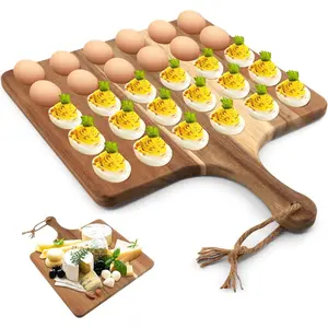 Acacia-Wood Deviled Egg Platter, 30 Holes Deviled Egg Tray, Multi-Purpose Serving Platter for Appetizers, Cheese Board, Cutting Board, Party Snacks & Charcuterie(COLOR:Square)