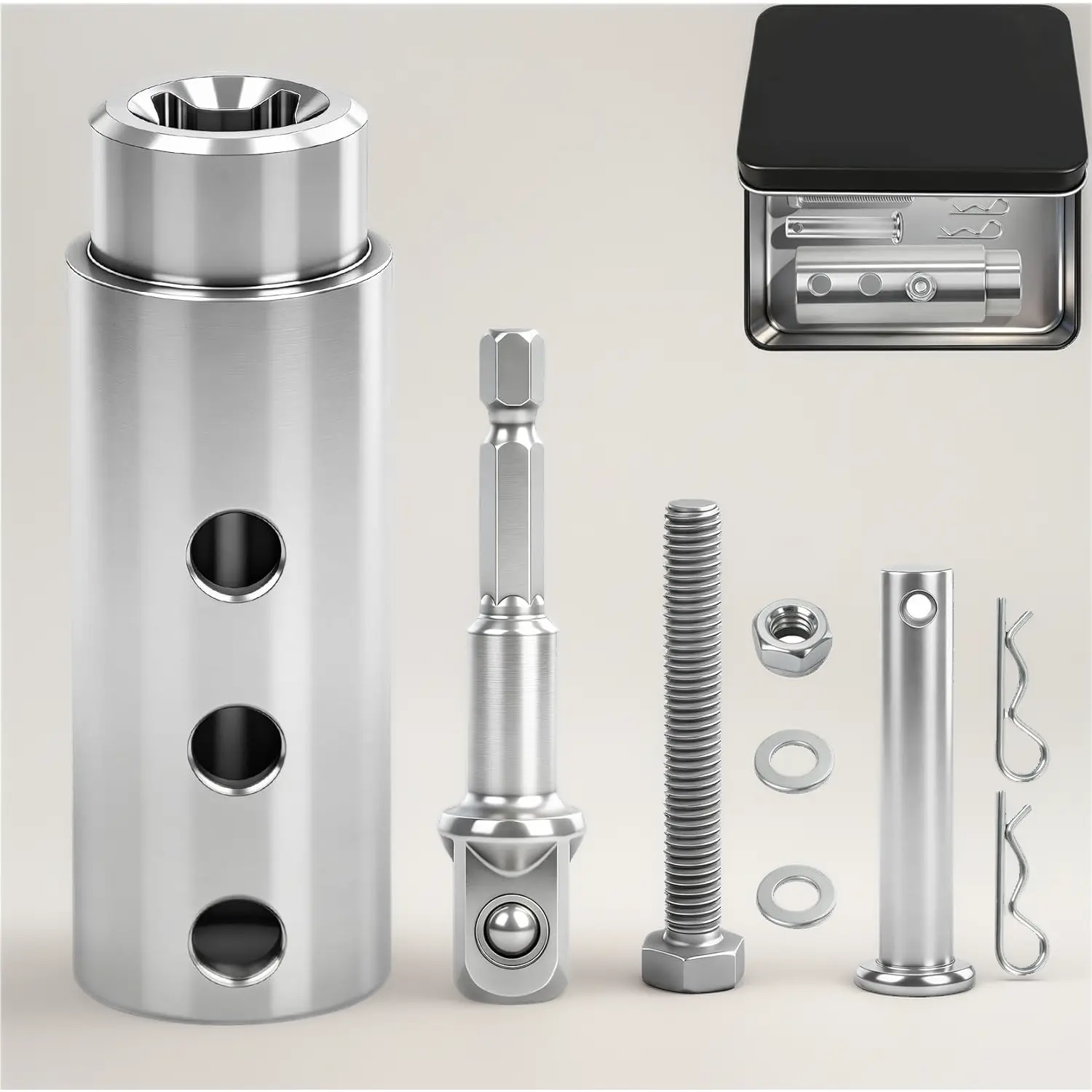 Upgraded Stainless Steel Trailer Jack Drill Adapter – Dual Securing Options, Heavy Duty for 1" Jack Drive Shaft, Compatible with RV, Dump Trailers, and Campers