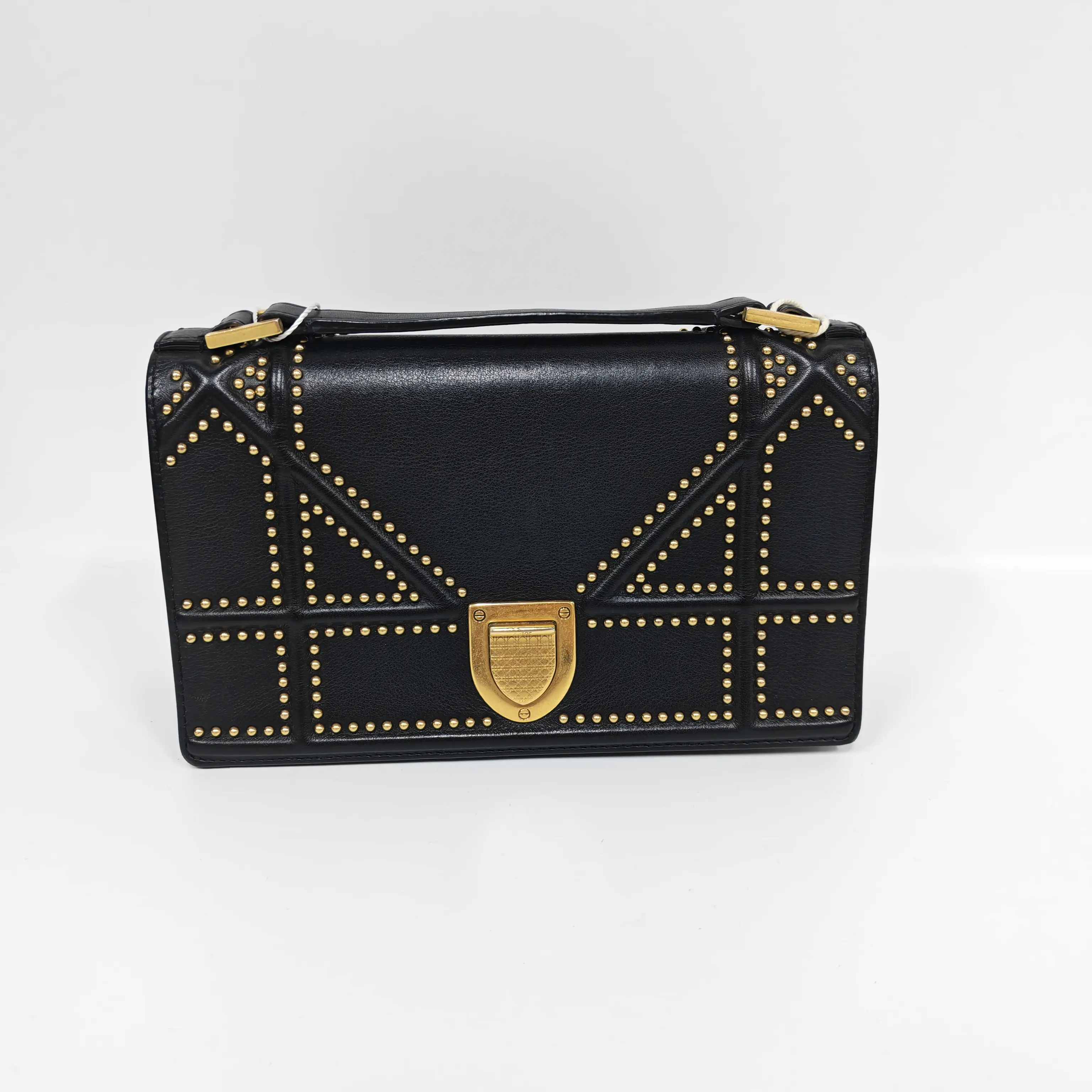 Pre-owned france Crossbody Bags Dior Black Diamond Studded Shield Bag（SZ 50054）