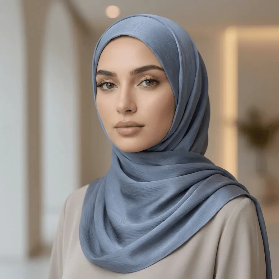 Luxe Elegance Satin Crinkle Hijab -Muted Blue