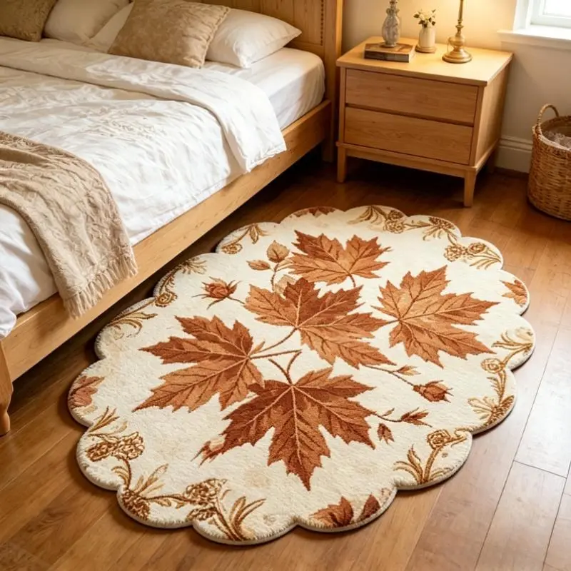 Vintage Maple Leaf Carpet for Living Room Decoration, Irregular Shaped Rug for Bedroom Bedside, Fluffy And Soft, Washable Floor Mat, Non-Slip Bathroom Entrance Mat