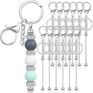 12pcs DIY Beaded Key Chain Strips - Silvery Alloy Blank Production Supplies for Custom Pendants, Perfect for Personalized Gifts and Decorative Accessories, Personalized Keychains | Decorative Keychains | Durable Keychains, Keychain Supplies