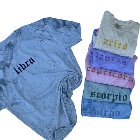 Zodiac Signs- Color Blast Comfort Colors Embroidered Tee (Tonal) Top Colorful Style T-Shirt