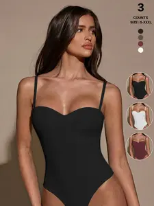 Women's Fashionable Basic Solid Color Casual Spaghetti Strap Underwear Bodysuit, Summer