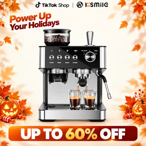 Kismile Automatic Espresso Coffee Machine - 20-Bar Pump, Built-In Grinder, 1500W Strong Pull, Timer, 2.8L Removable Water Tank, Milk Frother Steam Wand, 12-Cup Batch Brew, Descaling Function, US Plug, Italy-Made At Home Espresso Coffee Equipment,techvibes
