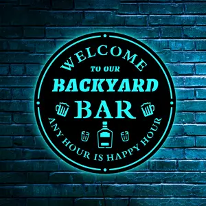 Welcome To Our Backyard Bar Neon Bar Signs, Neon Customizable Led Light Signs for Home Bar