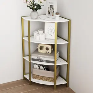 Clearance Sale 4-Tier Faux Marble Corner Open Shelf, 15.7''×6''×31'' Freestanding Bookcase Shelving Unit, Small Plant Stand Corner Storage Organizer, for Living Room, Home Office, Kitchen, Small Space