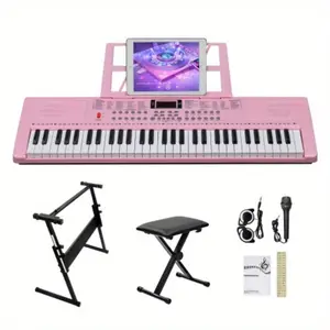 61 Key Electric Keyboard Piano with Stand, Bench, Microphone, Headphone, Music Stand & Teaching Modes