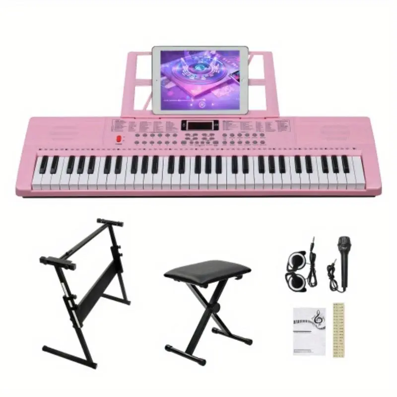 61-Key Digital Piano Keyboard (GEP-110) - ABS Plastic Electronic Piano with 200 Tones, LED Display, Teaching Modes, Stand, Microphone, Headphone, Music Stand, 33.46in x 10.03in x 2.75in Size