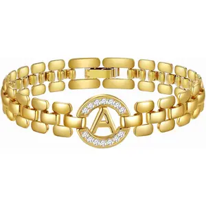 WEDDINEN Initial Bracelets for Women, 14K Gold Plated Letter A-Z Bracelets with Diamonds,Thick Chain Bracelet for Women trendy Jewelry Gifts