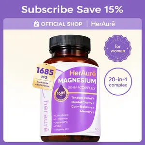 HerAure 20-in-1 Magnesium Complex 1685mg - BrainFog Relief, Reduce Overthinking & Calm Mind, StressRelief & Sleep Comfort, Digestion, Muscle & EnergySupport, 12 Forms of Magnesium, B6, Zinc & SlipperyElm, beach essentials, Deals For You Days