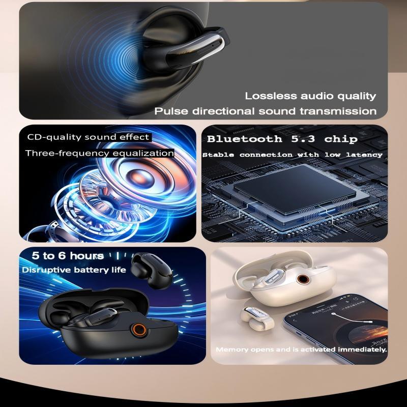 Open-ear Earbuds Wireless Bluetooth 5.3 Earphone Clip-on Headphone Noise Cancelling Mic, Clear Call, 4-8H Playtime, Stereo Bass Audio, Waterproof, Comfortable Fit for Running Gym
