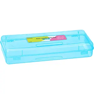 Enday Pencil Box Blue, Storage Organizer Utility Box, Multipurpose Long Ruler Length School Office Supplies Plastic Pencil Case for Kids & Adults Available in Red, Pink, Grey, Purple, Green, 1PK