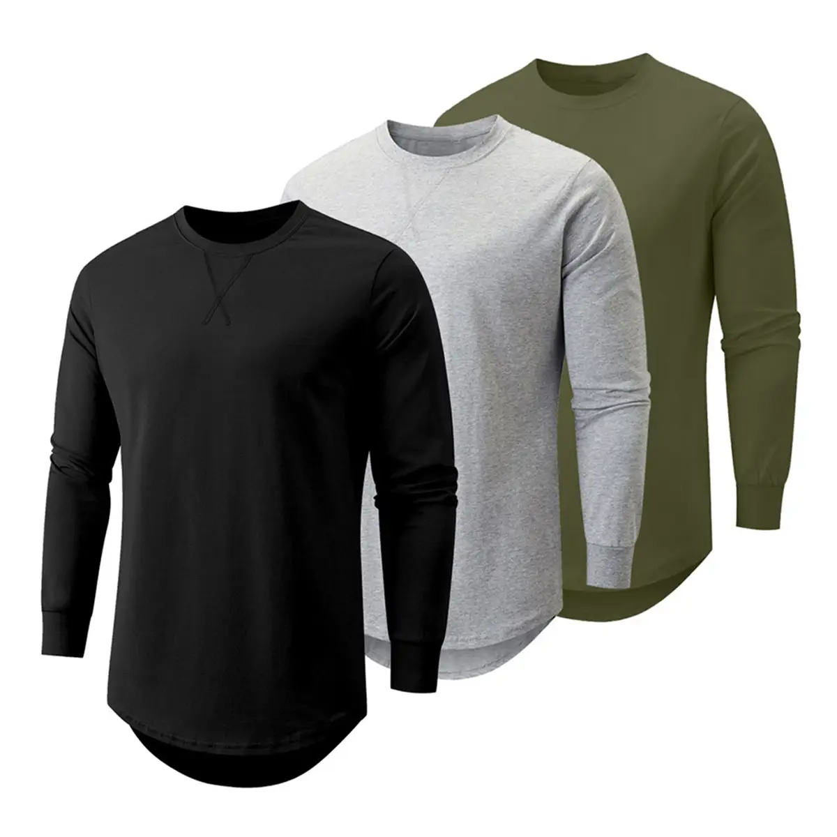 JMIERR Mens 3 Pack Cotton Hipster Hip Hop Longline Crewneck Sport T-Shirt, Menswear Casual Top for Outdoor Daily Wear