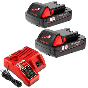 2Pack 3.0Ah 18V battery and M12-18C Charger for Milwaukee M18 48-11-1840 48-11-1828 48-11-1820 48-11-1815 48-11-1850