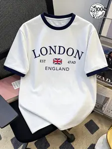 Unisex 100% Cotton London Print Ringer T-Shirt | Vintage Preppy Clean Fit Casual Top