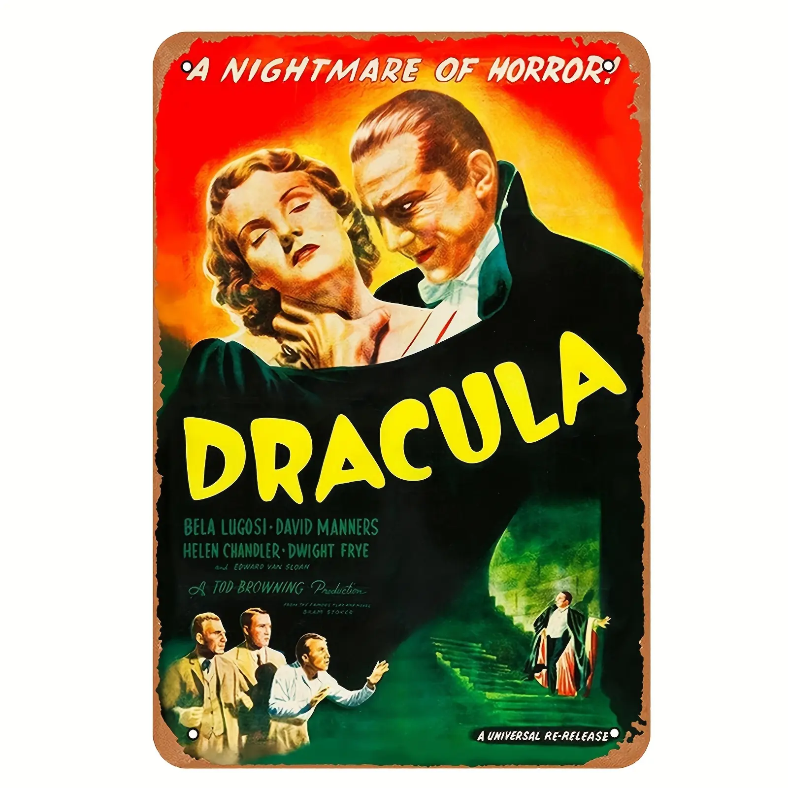 8x12 in Rectangular Dracula Theme Wall Hanging - 1931 Bela Lugosi Universal Monsters Vintage Metal Tin Sign, Home/Bar Decor Collectible Iron Plaque Halloween Gift
