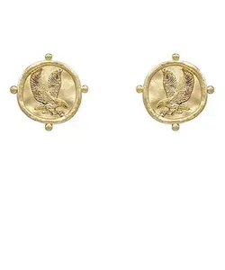 Vintage Gold Textured Eagle Coin Earrings