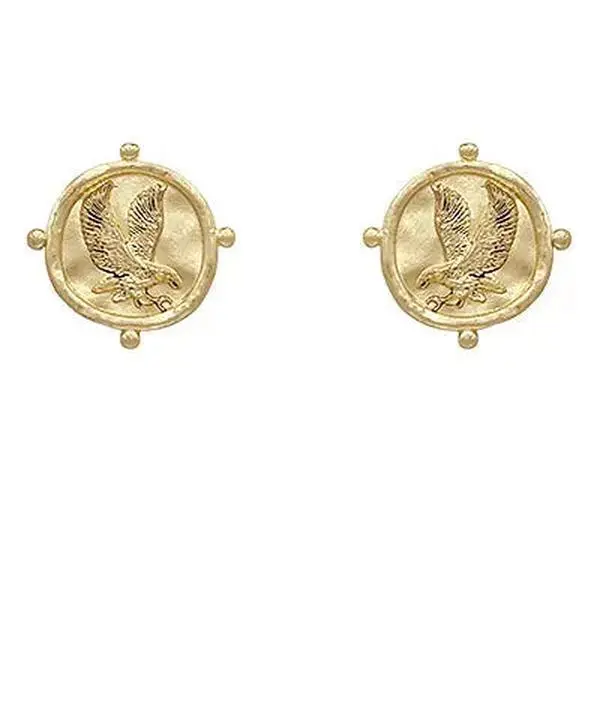 Vintage Gold Textured Eagle Coin Earrings