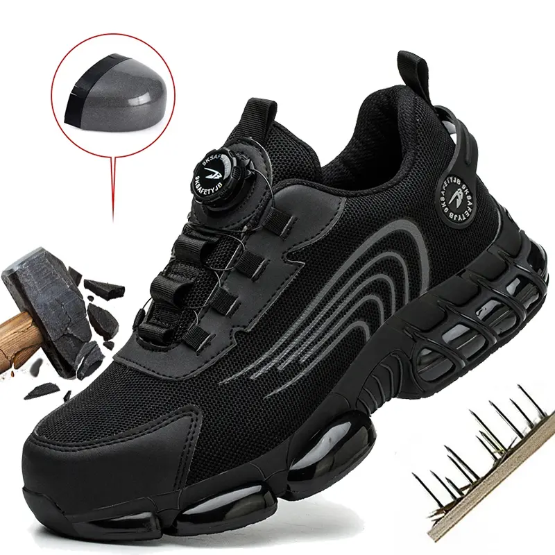Rotary Buckle Men Work Sneakers Protective Shoes Safety Industrial Puncture-Proof Anti-smash Steel Toe Shoes work hiking boots sneakers Anti-slip Roofing Shoes Construction Work & Daily Wear,father'sdaygifts