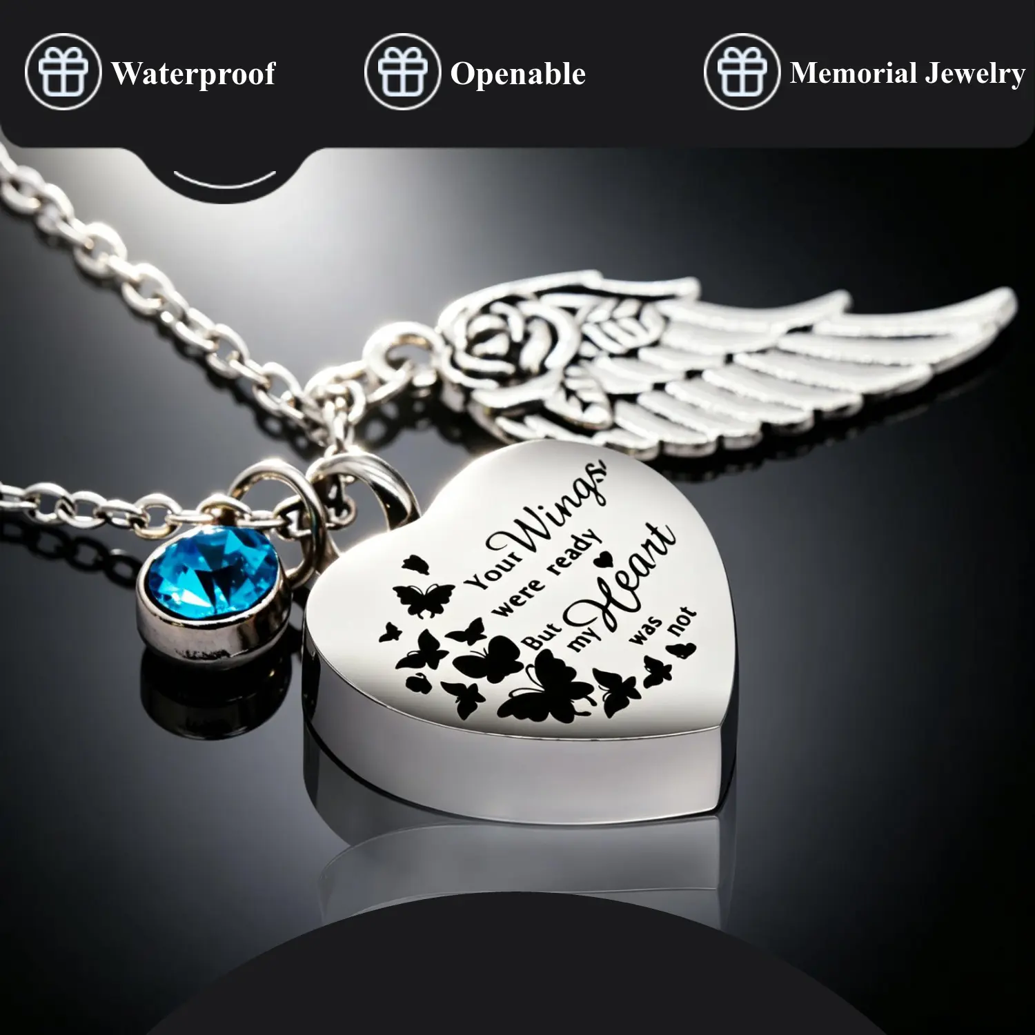 NEW Angel Wings Ash Urn Cremation Necklace, Ashes-Holding Memorial Pendant Jewelry for Memorial Wear