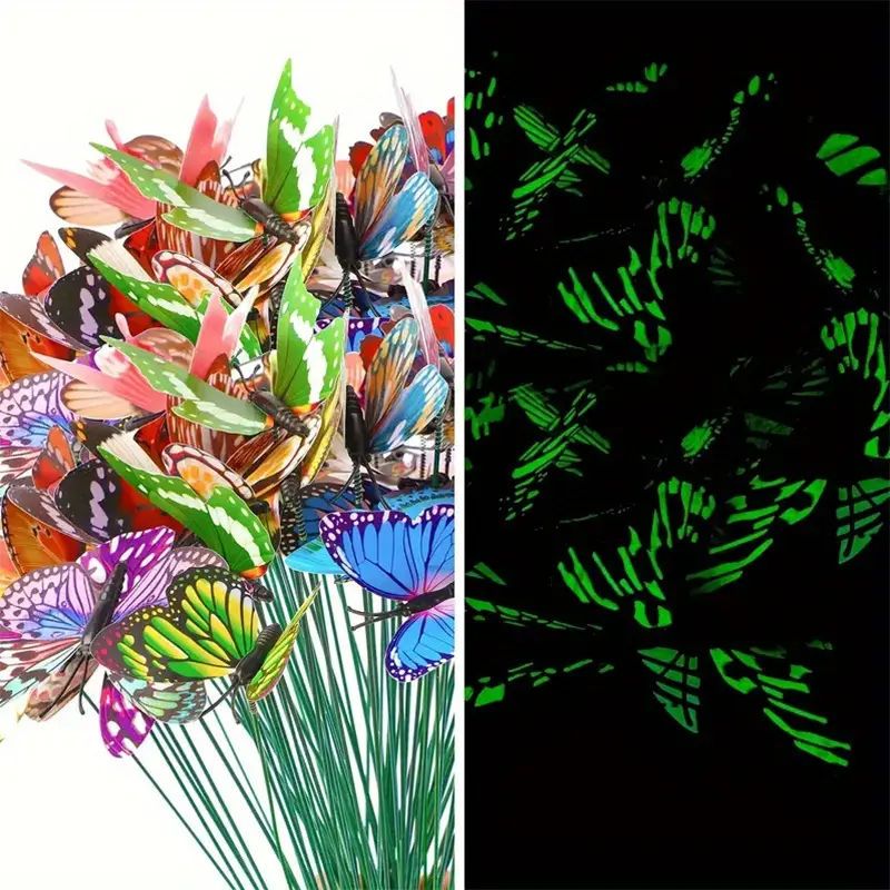Glow-in-Dark Luminous Butterfly Floral Garden Statues & Sculptures, Decorative 0-Battery Outdoor Art, Easy-to-Use Landscape Decor for Home Improvement & Garden Supplies