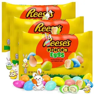 Easter Basket Favorite Peanut Butter Chocolate Eggs Pastel Candy Bulk Pack Creamy Center Crunchy Shell Egg Hunt Basket Stuffer Spring Party Treat (3-Bags)