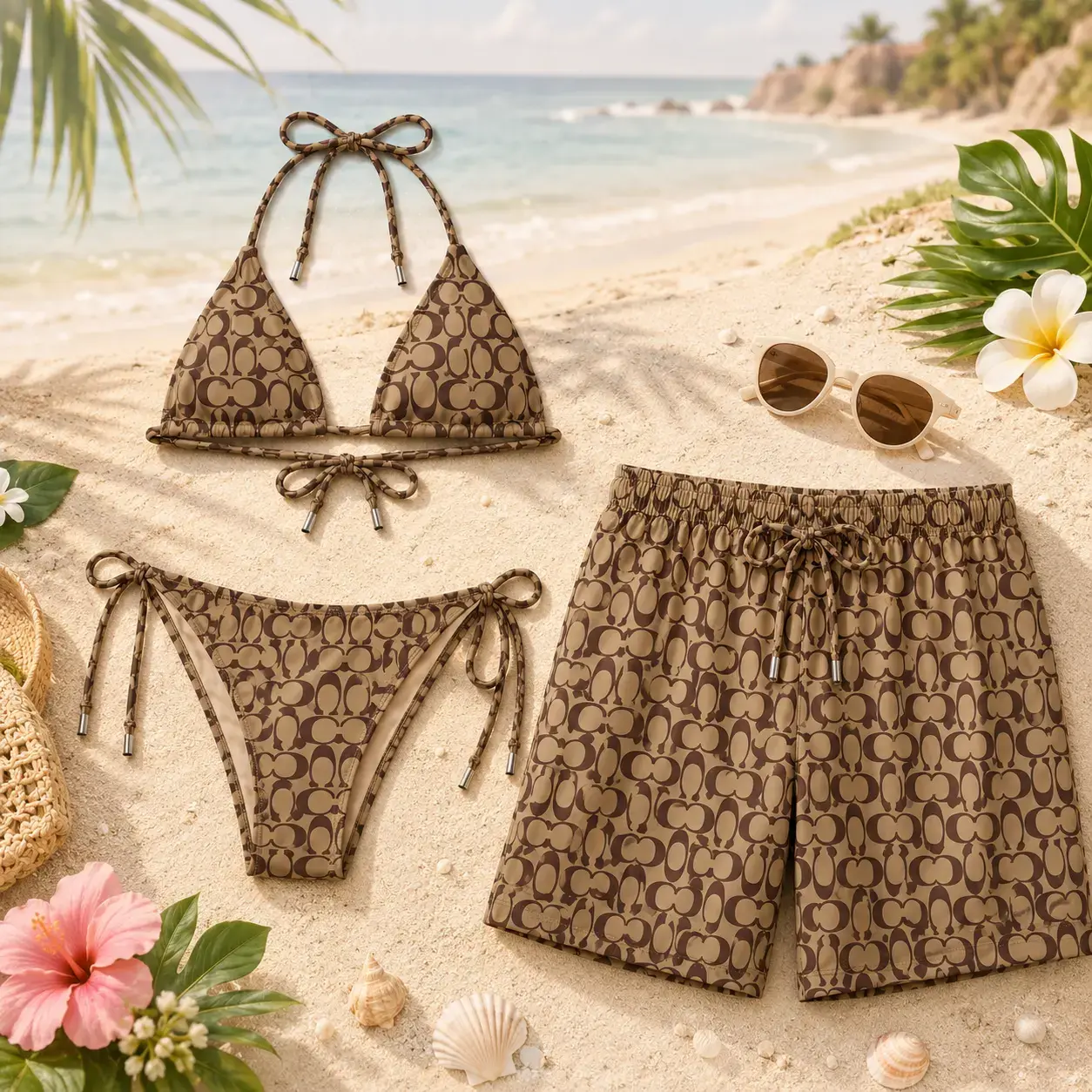 Signature Swim Co. Matching Couple Swimwear Set 2026 - Women’s Viral Bikini, Men’s Shorts for Beach Vacation Gift