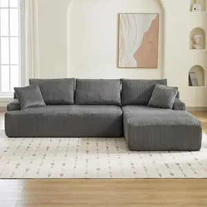 【GARVEE】108" Cloud Sectional Couch with L-Shape Chaise, Corduroy Fabric Boneless Modular Modern Sofa Featuring Deep Seat and Pillows, Deep Gray, Right Facing Chaise for Living Room or Bedroom