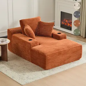 QAK 64‘’ Boneless Chaise Lounge, Upholstered Sofa Bed with Throw Pillows and Armrests, Indoor Sleeper Chair Luxurious Plush Corduroy Chair Bed for Living Room No Assembly Required Sectional Sofa
