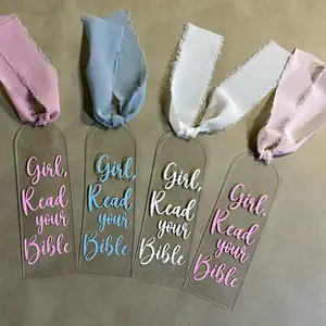 Clear Acrylic Bookmarks with Custom "Girl, Read your Bible" Design and Ribbon