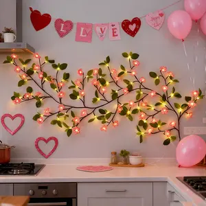1 piece Valentine's Day LED extended decorative mood light, 96 LED-USB powered button-controlled pink flower light strip, festive party ambiance lighting, window display, bar counter, room accent lighting, Valentine's Day gift, party decoration
