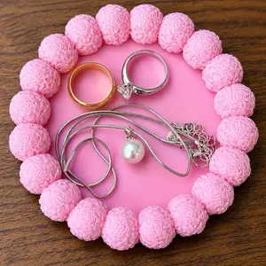 3D Printed Coquette Jewelry Tray | Pink Beaded Trinket Dish, Vanity Decor