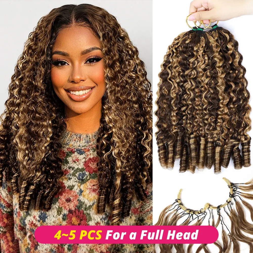 P4/27 Highlight Feather Crochet Burmese Curly Human Hair Extensions For Knotless Boho Braids 50g/Pc Pre-separated Feather Crochet Hair