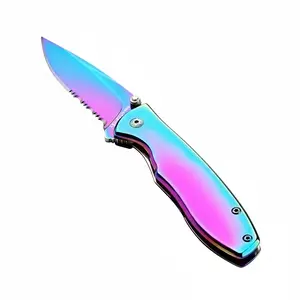 Rainbow Pocket Folding Knife – Stainless Steel EDC Folding Knife with Serrated Edge, Compact Utility & Outdoor Pocket Knife, Multicolor Handle & Blade