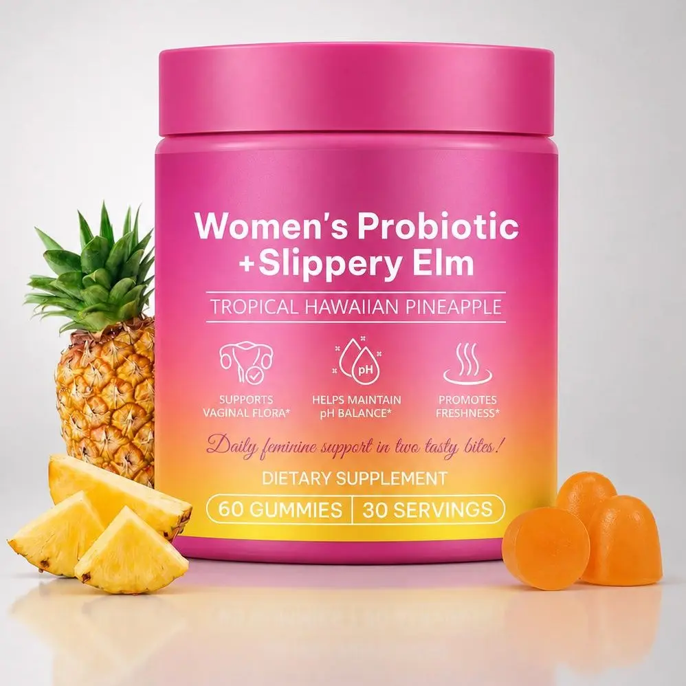 Women's Feminine Probiotics Gummies with Slippery Elm and Prebiotics&Lactobacillus Blend | Hawaiian Pineapple Flavor | 60 Gummies