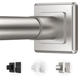 Adjustable Brushed Nickel Tension Curtain Rod 30-76 Inch, No Drilling No Screw Spring Installation Shower Rod with Brackets for Bathroom Closet Kitchen