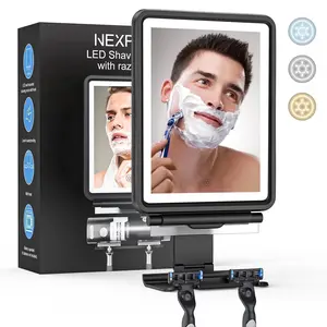Fog-Free Bathroom Mirror with Adjustable LED Lighting and Shaving Holder