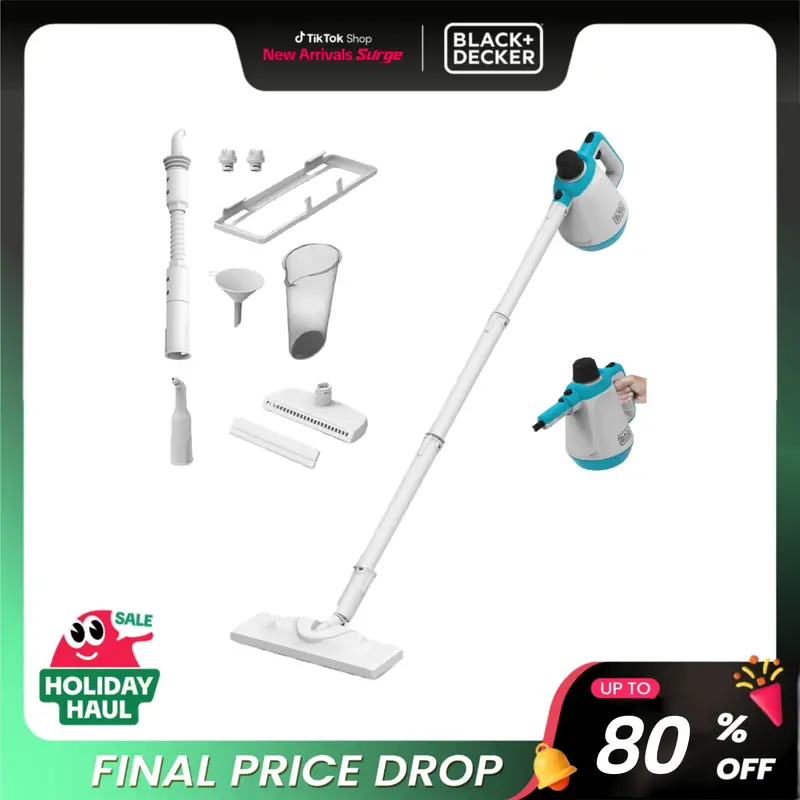 Black + Decker Multi-Use Steam Cleaner + Mop Combo - Versatile Cleaning Tool with Steam Function for Efficient Dirt Removal