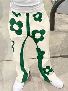 Retro soft and fresh design Fashion trendy clothing, graffiti style Casual men's and women's street style retro Fitted bell bottom pants, sports pants, pants, perfect gifts for trendy clothing