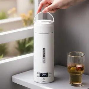 1pc 15.22oz/450ml Portable Electric Water Kettle with Detachable US Plug, Stainless Steel Travel Hot Water Boiler with 4 Heating Temperature Settings, Automatic Shut-off Dry Boil Protection and Plug in to Keep Warm for 12h, for Coffee, Tea, and Instant So