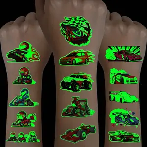 10 Pcs Glow in the Dark Racing Series Temporary Tattoo Stickers, Glowing Patterns including Racing Cars, Flames, Motorcycles, Go-Karts, Cute Waterproof Stickers, The Best Gift for Family and Friends, Body Decorations for Music Festivals, Parties, Races