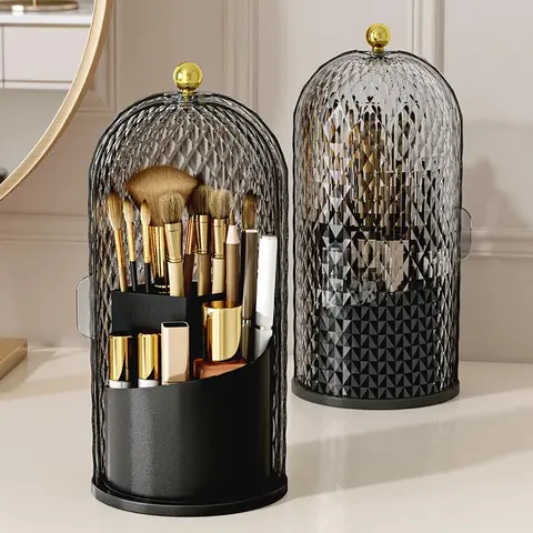 Lightweight Design Clear Makeup Brush Storage Box, 360 Degree Rotatable Makeup Brush Holder, Makeup Brush Organizer for Home & Travel, Christmas, Christmas Gift, Rotating Organizer