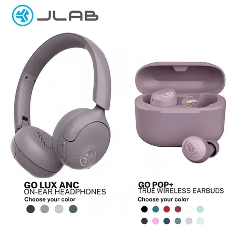 {Bundle + Save} JLab Go Lux ANC On-Ear Headphones + Go POP+ True Wireless Earbuds Bundle | Noise Cancelling Bluetooth 70Hr + 35Hr Playtime IPX4
