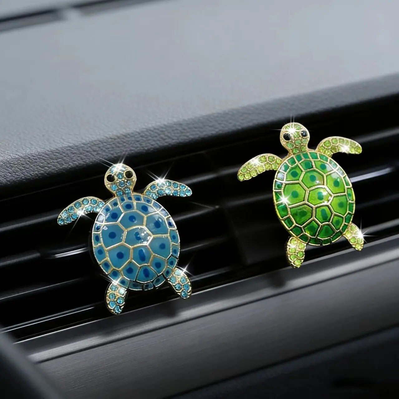 2pcs Cute Turtle Car Vent Clips, Rhinestone Sea Turtle Car Clip Decor, Adorable Car Interior Decoration, Vehicle Accessories, Car Decorations