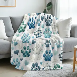 Paw Print Flannel Blanket - Soft & Warm Plaid Dog Paw Prints in, All-Season Cozy Throw for Bed, Sofa, Living Room, Pet Lover Gift, Machine Washable Contemporary for home Decor for Halloween, Christmas & Fall Decorations